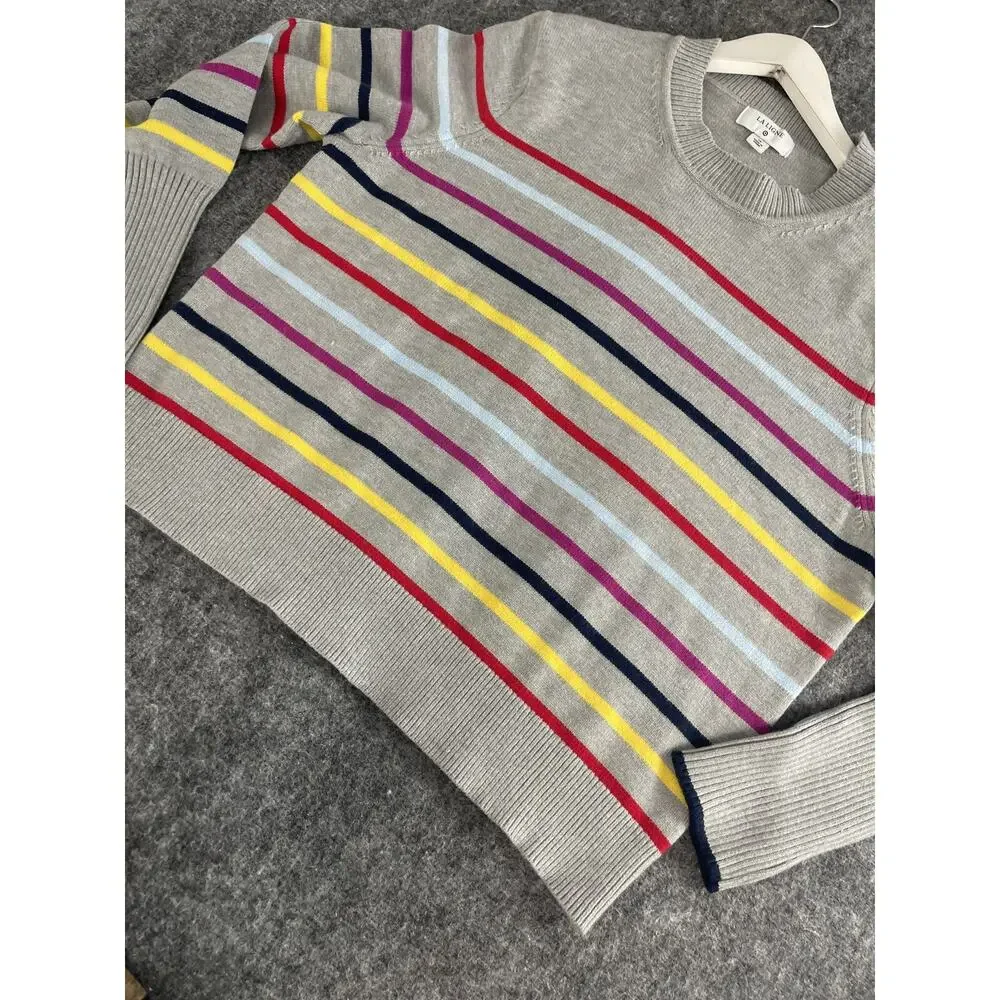 La Ligne Target Sweater Women 1X Gray Striped Cashmere Blend Pulover Crop N275